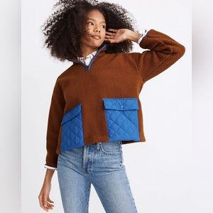 Madewell Recycled Poly Fleece Quilted-Pocket Quarter Zip Jacket M